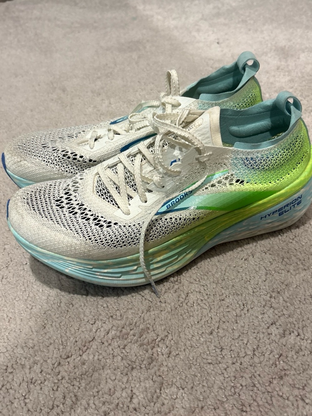 Brooks Women’s Hyperion Elite Running Shoes — White with Teal & Lime Accents